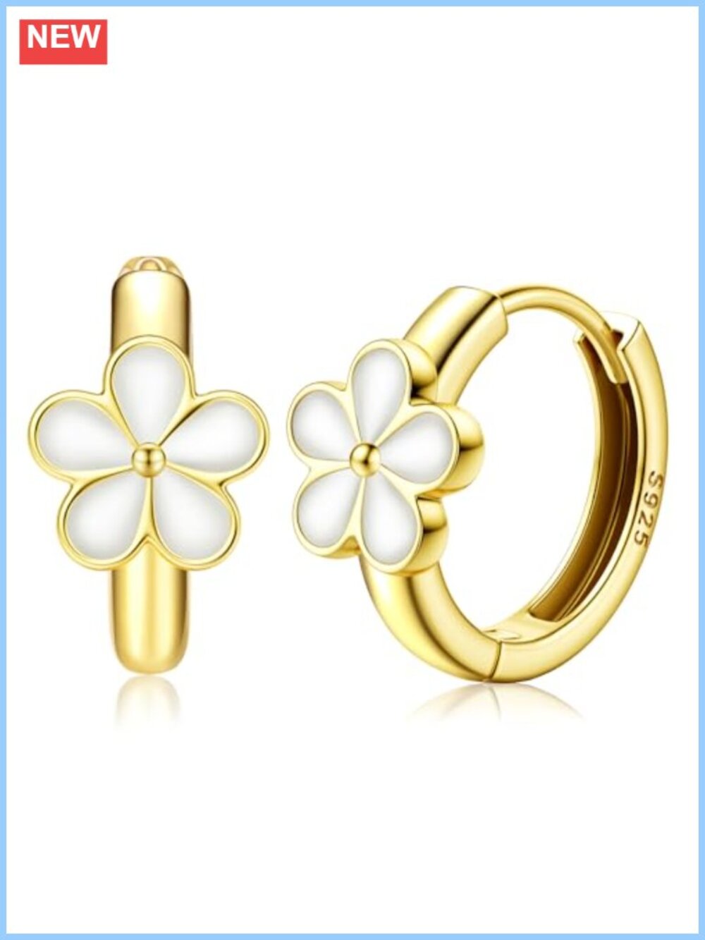 Sterling Silver Daisy Hoop Earrings 18k Gold Plated Huggie